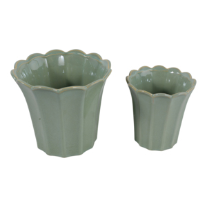 Scalloped <b>Ceramic</b> Flower <b>Pots</b> With Drainage For Indoor Outdoor Plants 2 Pack - Product Image 3