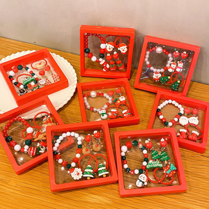 Lot de bijoux fantaisie pour enfants : <span class=keywords><strong>Bracelet</strong></span> perlé de Noël, boîte cadeau, ensemble de bijoux pour fête de Noël, jouet, bague, élastique à cheveux, pince d'oreille pour filles - Product Image 3