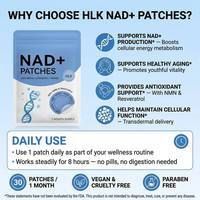 Patchs transdermiques HLK NAD+ avec NMN et Resvératrol, patch anti-âge et longévité, 30 unités, favorise la production de NAD+, réparation cellulaire