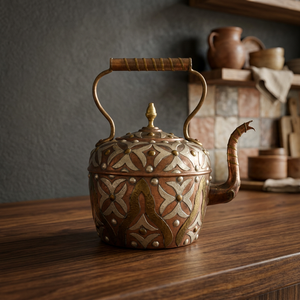 Vintage Brass Kettle With <b>Lid</b> And Handle Decorative Floral Pattern Water <b>Pot</b> - Product Image 3
