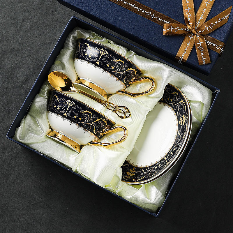 Classical blue two cup saucer spoon gift box