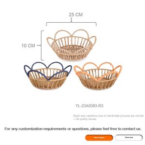 <span class=keywords><strong>Cesta</strong></span> Redonda de Cuerda de Papel Tejida a Mano con Borde Festoneado y Diseño Floral para Almacenamiento de Frutas, Pan y Bocadillos, Decoración de Mesa para Bodas y Fiestas - Product Image 3