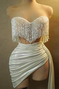 Ensemble de 2 pièces sexy avec <span class=keywords><strong>corset</strong></span> à bretelles à franges et mini-jupes pour femmes, robe de fête d'anniversaire, tenue de scène de club, costume de danseuse gogo - Product Image 4