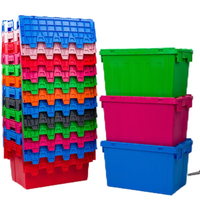 Caisses en plastique robustes avec couvercle, de qualité alimentaire, 100% neuves, en PP, pour le stockage, la logistique, le transport, empilables, pour le déménagement