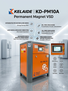 เครื่องอัดอากาศแบบสกรูแม่เหล็กถาวร KD-PM10A 7.5KW พร้อมเครื่องทำลมแห้งแบบทำความเย็น ถังเก็บลม ใช้ไฟ 380V AC รับประกัน 5 ปี สำหรับงานอุตสาหกรรม - Product Image 2