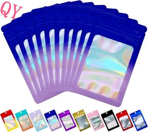 Q Y 100 Pieces Holographic Multicolored Packaging Bags Transparent Small Business Party Mylar Ziplock Bags - Product Image 1