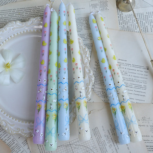 25cm Flower Printed <b>Long</b> Taper <b>Candles</b> European Style Smokeless Paraffin Wax Romantic Wedding Festival Home Ornament <b>Candles</b> - Product Image 3