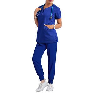 Logotipo personalizado salón de belleza médico mujeres traje XXL estiramiento pantalón dobladillo cremallera enfermera Scrub Jogger conjuntos Hospital uniformes - Product Image 2