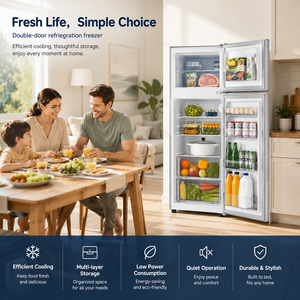 Réfrigérateur-congélateur double porte à congélateur supérieur, faible bruit, économie d'énergie, appareil électroménager de cuisine avec panneau PCM et prise UE - Product Image 4