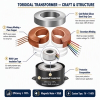 Transformateur toroïdal 50W 100W 200W 300W 500W Entrée 110V 220V Sortie 9V 12V 18V 24V 28V 35V pour amplificateur domestique et alimentation UPS