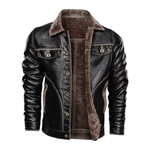 New <b>Men's</b> Casual Leather Bomber <b>Jacket</b> Coated Stand Collar Embroidery Letter Pattern Customizable Winter Zipper Closure - Product Image 1