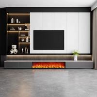 Lemari TV Dinding Penuh Kelas Atas dengan Perapian & Lampu LED Unit TV Ruang Tamu Villa Modern OEM ODM