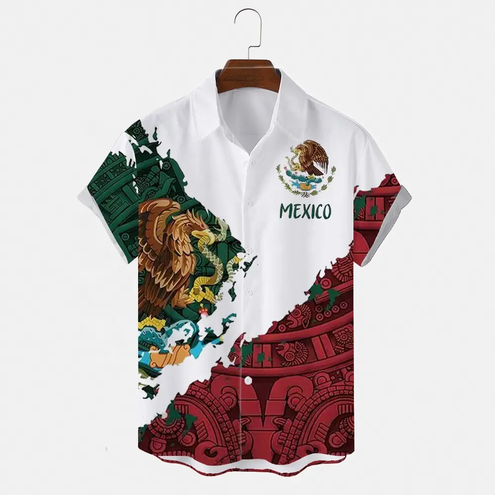 Camisas pólo Tactical México estampadas digitalmente para homens, camisas polo de verão estilo havaiano, logotipo personalizável e embalagem única