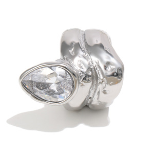 Stainless Steel 18K Gold Silver Plated Irregular Chunky <b>Ring</b> Inlaid Pear Shape Zircon Trendy Statement <b>Finger</b> <b>Ring</b> For Women - Product Image 1