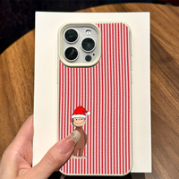 Coque de téléphone portable en cuir texturé à rayures de Noël pour iPhone 16 15 17 18 Pro Max, coque antichoc, coque arrière