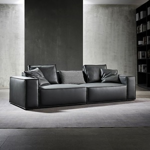 Sofá de oficina de cuero genuino minimalista italiano, diseño de bloque de tofu moderno Simple para apartamento pequeño para sala de estar de fila recta - Product Image 2