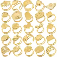 Senmei Edelstahl 18k Echtvergoldeter Offener Ring Cabochon Blanko-Fassungen DIY Fingerschmuck für Damen und Herren