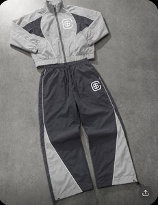 Custom 2 Piece Tracksuit Set <b>Track</b> <b>Jacket</b> Wide Leg Pants Royal Blue Nylon Streetwear Wholesale Clothing Manufacturer - Product Image 3