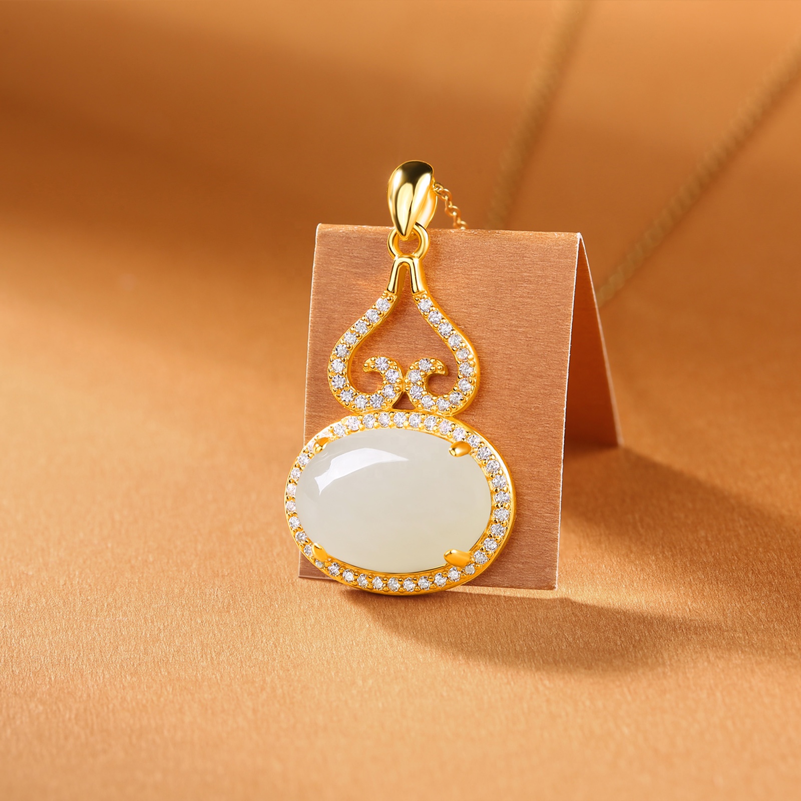 HMOIS  moissanite jewelry  sterling silver 925 pendants Cloud bead wholesale moissanite Hotan White Jade Necklace