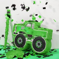Achetez une petite piñata en forme de camion pour les anniversaires des enfants, piñata de construction avec bâton, bandeau et confettis pour les événements de carnaval, la décoration de fête et les jeux.