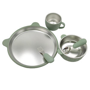 Juego <span class=keywords><strong>de</strong></span> Vajilla para Bebés <span class=keywords><strong>de</strong></span> Silicona y Acero Inoxidable 304, Plato con Succión, Taza, Cuchara y Tenedor, Diseño Animal - Product Image 4