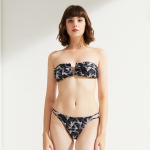 Traje de baño de una pieza con estampado de patrón sólido elegante para mujer europea americana, diseño de espalda recortado de talla grande transpirable - Product Image 2