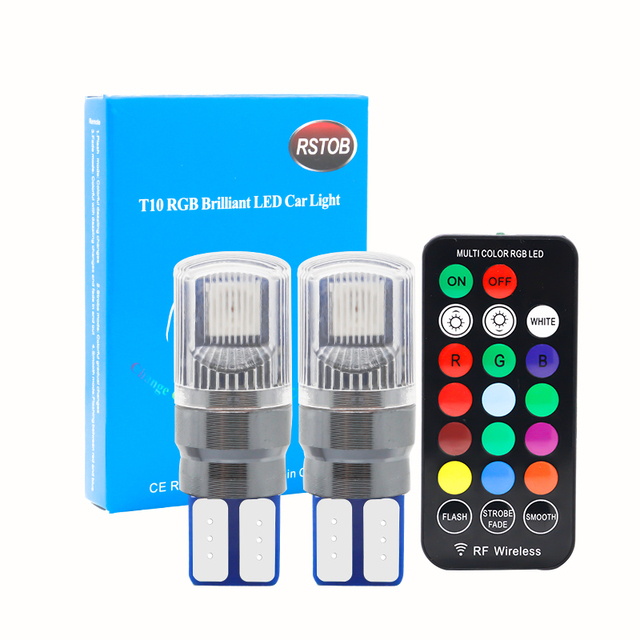 High Quality Super Bright W5W T10 LED Strobe RGB 12V Light Bulb Remote Control 5050 Bombillos LED Flasher for Car Interior