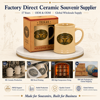 Tasses à café en céramique souvenir de la ville du Texas, États-Unis, avec logo en cuivre dans un coffret cadeau, personnalisables