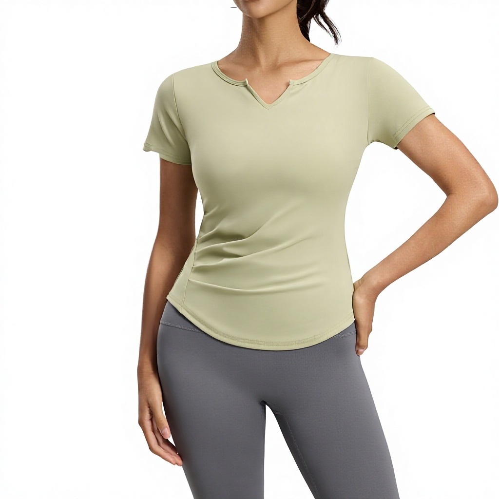 Women's V-neck Yoga Short-sleeved Tight-fitting Breathable Polyester Spandex Naked Feeling Quick-drying Fitness Pleated Sports