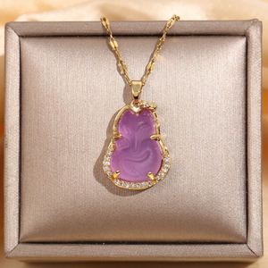 Collier en Acier Inoxydable avec Pendentif en Cristal Blanc et Violet, Collier en Pierre en Forme de Renard Porte-Bonheur, Collier en Moissanite pour Femme - Product Image 1