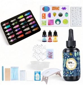 Kit de Manualidades de Curado Rápido, Moldes de Silicona Epoxi Transparentes y Resistentes para DIY, Colgantes, Llaveros, Accesorios con Brillantina, Flores, Herramientas, TOYSRUNNER - Product Image 1