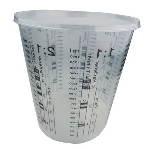 1800mlプラスチック製目盛り付きカップ使い捨て計量カップ汚れ用樹脂混合カップ、塗料混合再利用可能な多目的混合