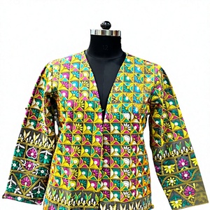Floral Fusion Patchwork Banjara Long Breathable Midi Jacket Rangoli Bloom Ethnic Multicolor Heritage Boho 100% Cotton XL - Product Image 1