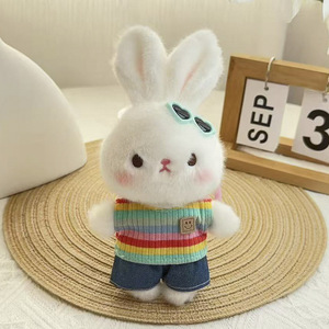 Muñeco de Conejito Blanco Intercambiable, <span class=keywords><strong>Peluche</strong></span> de Conejo Suave y Adorable, Llavero Colgante, Regalo para Mejor Amiga - Product Image 3
