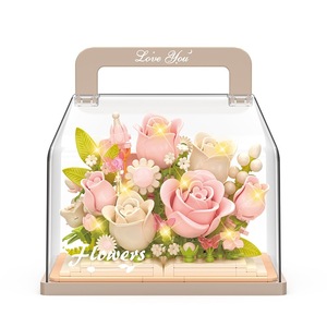 Présentoir de fleurs <span class=keywords><strong>en</strong></span> blocs de construction, boîte cadeau portable avec fleurs éternelles LED pour bureau, décoration intérieure, cadeau romantique, vente <span class=keywords><strong>en</strong></span> gros - Product Image 6