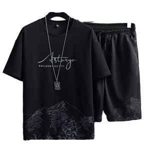 Conjunto Deportivo Casual de Verano para <span class=keywords><strong>Hombre</strong></span>, Camiseta y Pantalones Cortos Transpirables con Estampado, Conjuntos de Moda al por Mayor - Product Image 1