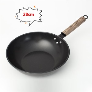 Non-Stick Wok 28Cm Wood Handle Flat Bottom For Induction And Gas Stoves - Product Image 1