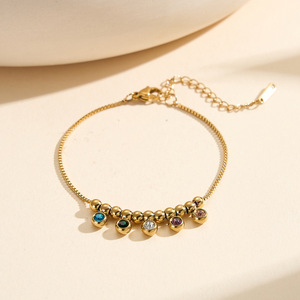 Ball <b>Bead</b> <b>Bracelet</b> With Multicolor Zircon Stones 18K Gold Plated Women's Jewelry set Gift Classic Stainless Steel Necklace - Product Image 5