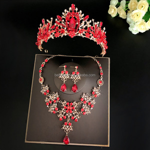 Bellelorld elegante <span class=keywords><strong>rosso</strong></span> blu verde scheggia pietre preziose <span class=keywords><strong>sposa</strong></span> per essere corona strass diara corona orecchino e collana set per il matrimonio - Product Image 3