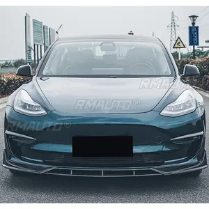 Protector de Parachoques Delantero para Tesla Model 3 2017-2023, Estilo Performance, Alerón, Cubierta, Acabado Brillante, Aspecto de Fibra de Carbono Negro - Product Image 2