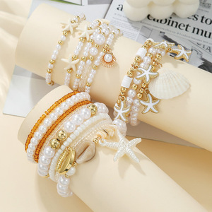 ชุดกำไลข้อมือเปลือกหอยปลาดาวสไตล์โบฮีเมียนประดับมุกเทียม ชุดเครื่องประดับแฟชั่นชายหาดสำหรับทุกเพศ - Product Image 3