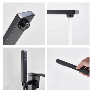 Robinet <span class=keywords><strong>de</strong></span> <span class=keywords><strong>baignoire</strong></span> autoportant <span class=keywords><strong>de</strong></span> luxe OEM noir en laiton massif poli à deux fonctions avec fonction pause extérieure - Product Image 4