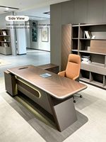Bureau de direction moderne en forme de L, bureau de patron de luxe avec armoire latérale, table d'ordinateur pour bureau à domicile