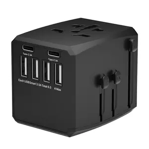 Internationale Universele Travel Adapter All-In-One Power Adapter Met 6A, vier USB-A En 2 Type C Adapter Travel Wall Charger