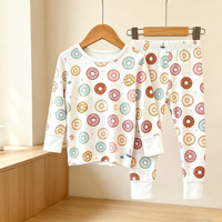 Weicher Bambus Donut-Print Familien-Pyjama-Set mit Reißverschluss und Knöpfen für Mama, Kinder und Baby Loungewear Schlafanzug Outfit