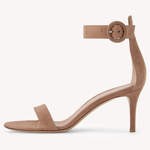 Sandales à talons aiguilles en daim pour femmes, à bout ouvert, avec bride de cheville et boucle, style minimaliste, pour sorties, vente en gros OEM - Product Image 5