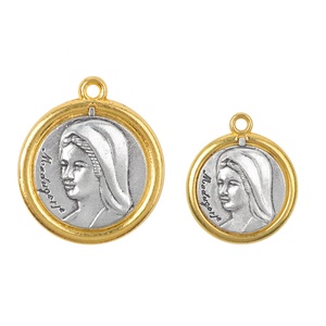 Médaille double face Divine Miséricorde et Vierge Marie en alliage or et argent, pendentif catholique pour chapelet - Product Image 1
