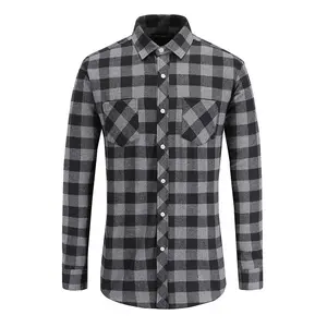 도매 2021 최고의 품질 사용자 정의 디자인 남성 셔츠 패턴 멋진 격자 무늬 코튼 셔츠 남성 격자 무늬 셔츠