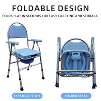 Chaise de toilette pliante en acier inoxydable avec accoudoirs, réglable sur 5 niveaux, pour personnes âgées et handicapées
