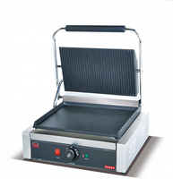Équipement de cuisine professionnelle, plaque de cuisson électrique en acier inoxydable, gril panini (dessus rainuré, dessous plat), réglage multi-niveaux facile